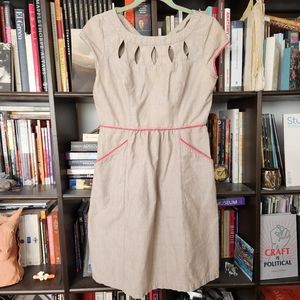 People Tree Gray and Pink Cotton Cut Out Dress US 6 UK 12